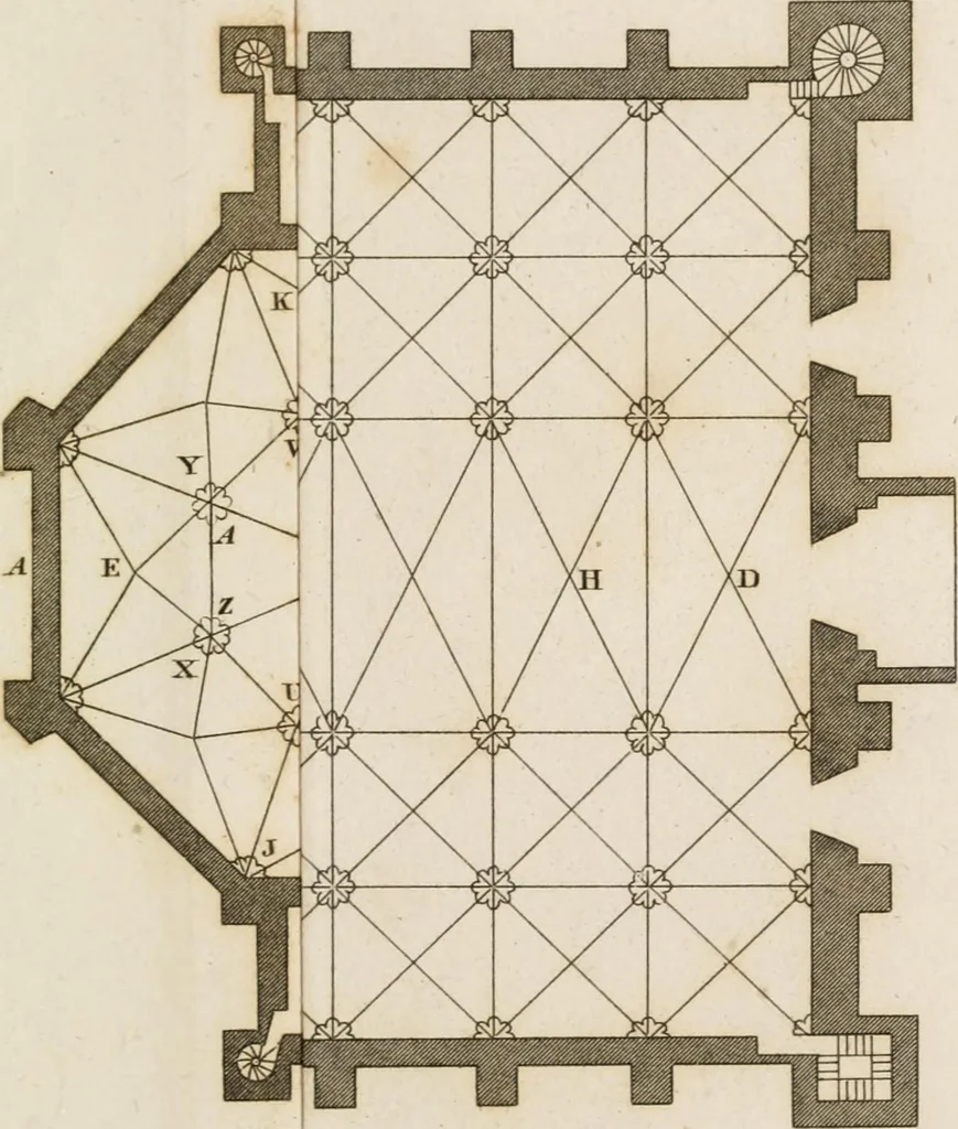 An illustration from An history of the origin and establishment of Gothic architecture : comprehending also an account, from his own writings, of Caesar Caesarianus, the first professed commentator on Vitruvius, and of his translation of that author : an investigation of the principles and proportions of that style of architecture called the Gothic : and an inquiry into the mode of painting upon and staining glass, as practiced in the ecclesiastical structures of the Middle Ages, 1813, leaf 298