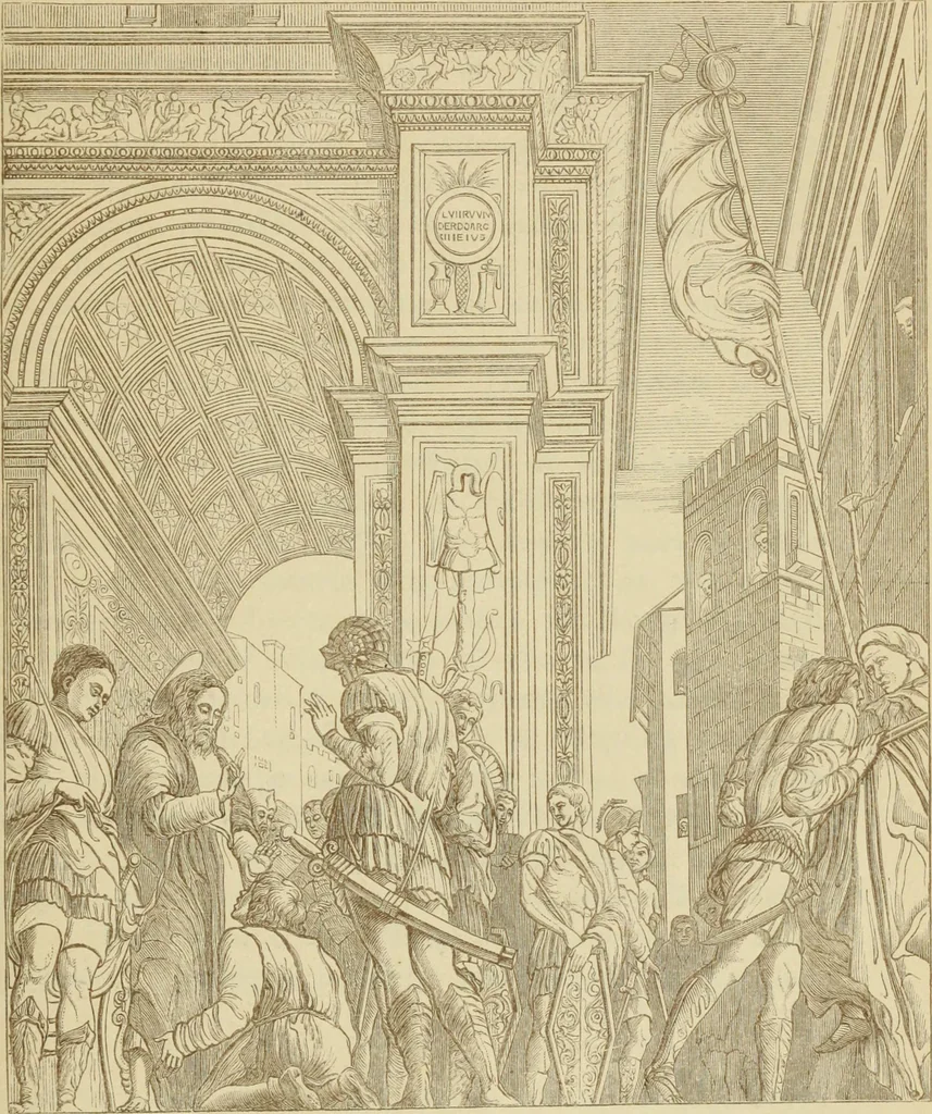 An illustration from A history of painting in north Italy; Venice, Padua, Vicenza, Verona, Ferrara, Millan, Friuli, Brescia, from the fourteenth to the sixteenth century, 1871, leaf 382