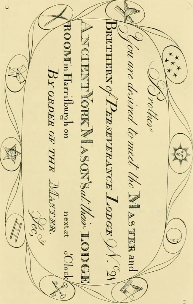 An illustration from History of Perseverance Lodge : No. 21, F. & A. M., Penn'a., at Harrisburg, 1901, leaf 60