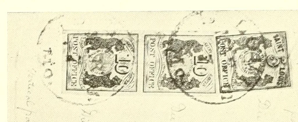 An illustration from The history of the postage stamps of the St. Louis postmaster, 1845-1847, 1895, leaf 10