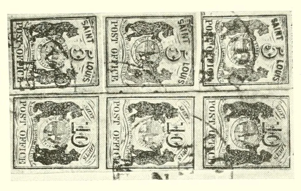 An illustration from The history of the postage stamps of the St. Louis postmaster, 1845-1847, 1895, leaf 13