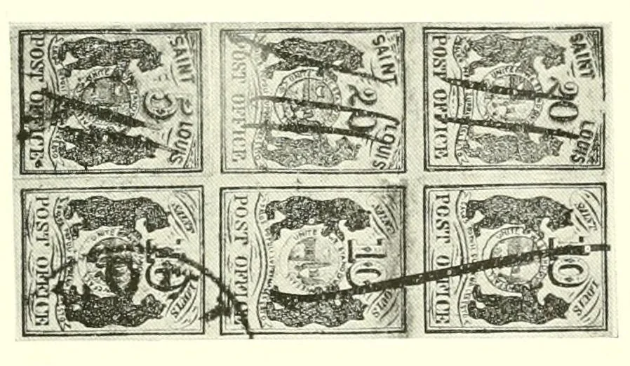 An illustration from The history of the postage stamps of the St. Louis postmaster, 1845-1847, 1895, leaf 13