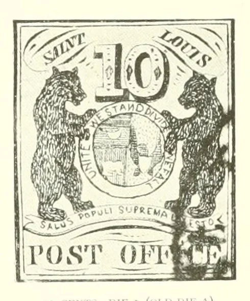 An illustration from The history of the postage stamps of the St. Louis postmaster, 1845-1847, 1895, leaf 25