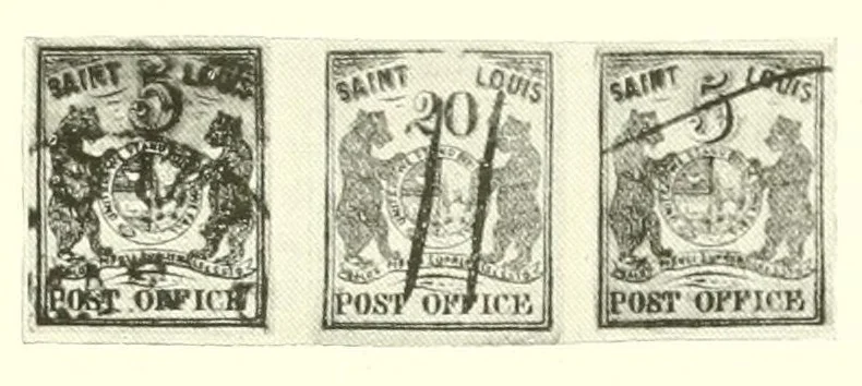 An illustration from The history of the postage stamps of the St. Louis postmaster, 1845-1847, 1895, leaf 27