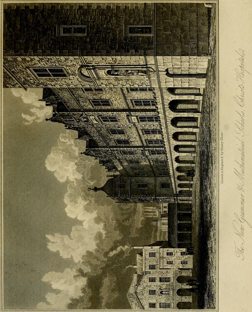 An illustration from A history of the royal foundation of Christ's Hospital : with an acount of the plan of education, the internal economy of the institution, and memoirs of eminent Blues : preceded by a narrative of the rise, progress, and suppression of the convent of the Grey Friars in London, 1834, leaf 162
