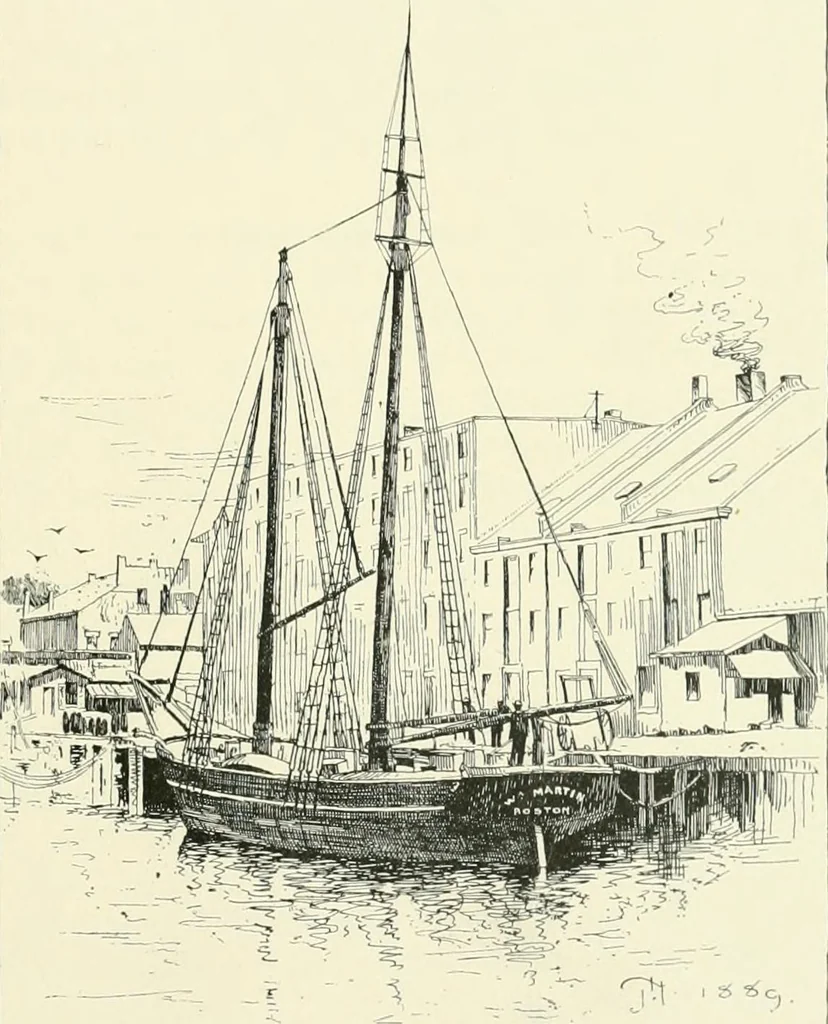 An illustration from History of shipbuilding on North river, Plymouth county, Massachusetts, with genealogies of the shipbuilders, and accounts of the industries upon its tributaries. 1640 to 1872, 1889, leaf 204