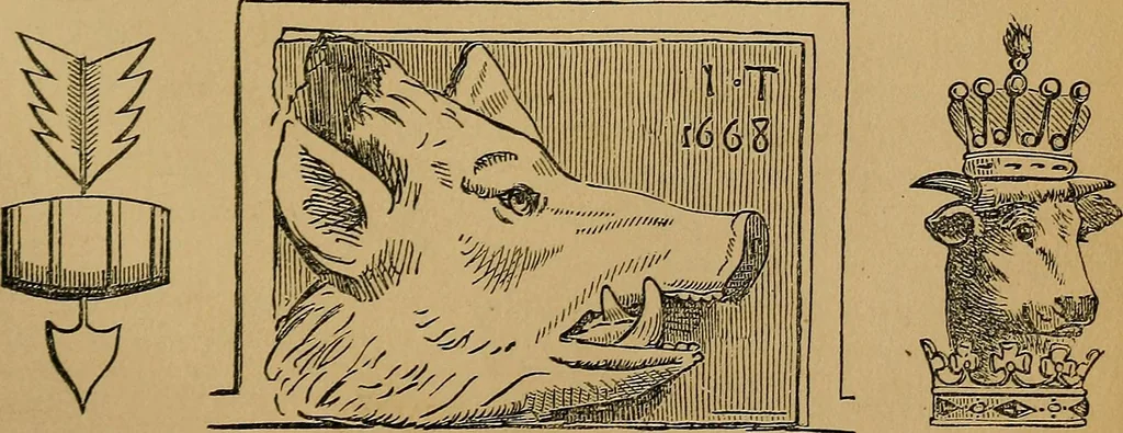 An illustration from The history of signboards : from earliest times to the present day, 1866, leaf 70