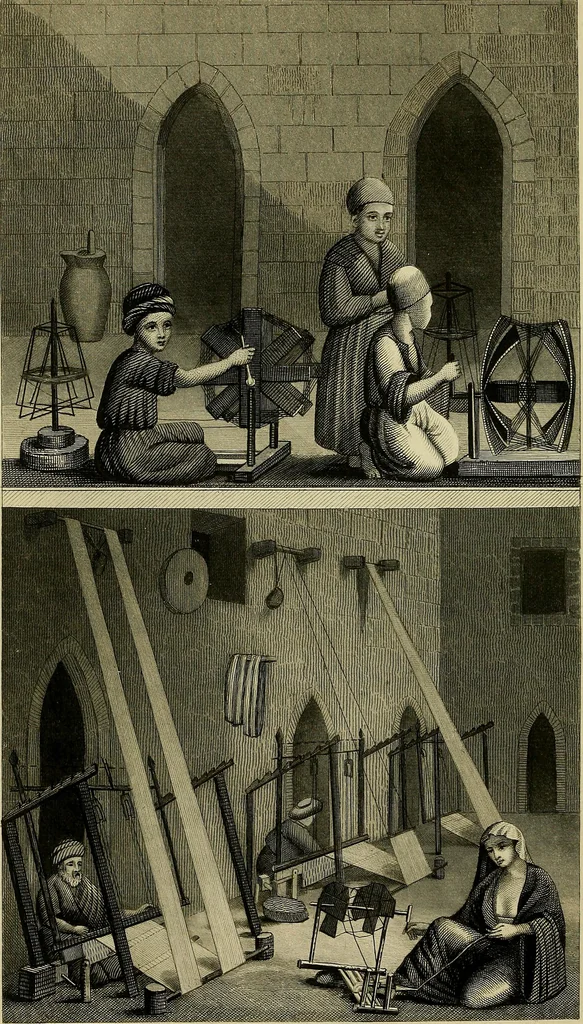 An illustration from The history of silk, cotton, linen, wool, and other fibrous substances;, 1845, leaf 125