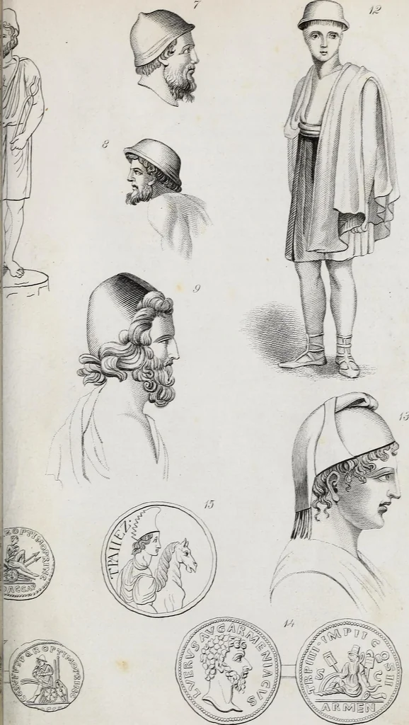 An illustration from The history of silk, cotton, linen, wool, and other fibrous substances : including observations on spinning, dyeing, and weaving : also an account of the pastoral life of the ancients, their social state and attainments in the domestic arts : with appendices on Pliny's Natural history, on the origin and manufacture of linen and cotton paper, on felting, netting, &c., deduced from copious and authentic sources, 1845, leaf 452
