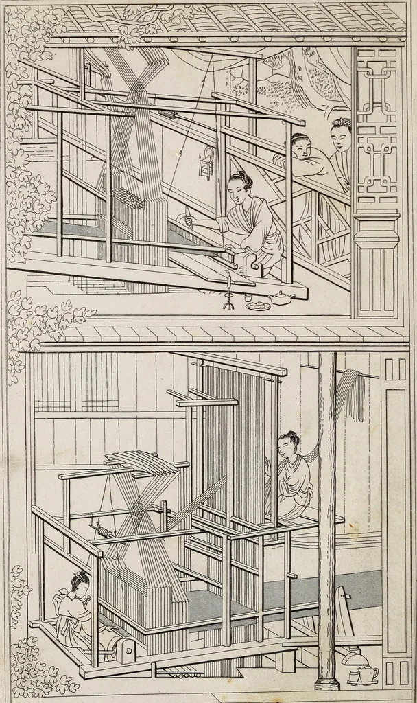 An illustration from The history of silk, cotton, linen, wool, and other fibrous substances : including observations on spinning, dyeing, and weaving : also an account of the pastoral life of the ancients, their social state and attainments in the domestic arts : with appendices on Pliny's Natural history, on the origin and manufacture of linen and cotton paper, on felting, netting, &c., deduced from copious and authentic sources, 1845, leaf 7