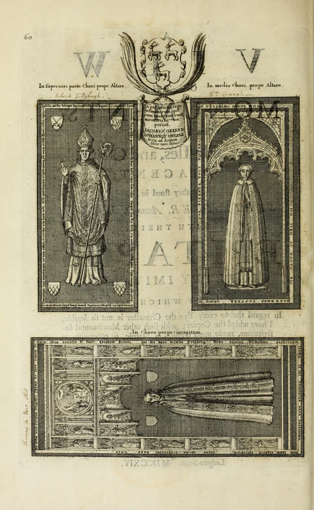 An illustration from The history of St. Paul's Cathedral in London, from its foundation ... : beautified with sundry prospects of the old fabrick, which was destroyed by the fire of that city, 1666 : as also with the figures of the tombs and monuments therein, which were all defaced in the late rebellion : whereunto is added, a continuation thereof, setting forth what was done in the structure of the new church, to the year 1685 : likewise, an historical account of the northern cathedrals, and chief collegiate churches in the province of York, 1716, leaf 109