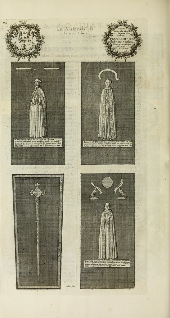 An illustration from The history of St. Paul's Cathedral in London, from its foundation ... : beautified with sundry prospects of the old fabrick, which was destroyed by the fire of that city, 1666 : as also with the figures of the tombs and monuments therein, which were all defaced in the late rebellion : whereunto is added, a continuation thereof, setting forth what was done in the structure of the new church, to the year 1685 : likewise, an historical account of the northern cathedrals, and chief collegiate churches in the province of York, 1716, leaf 123