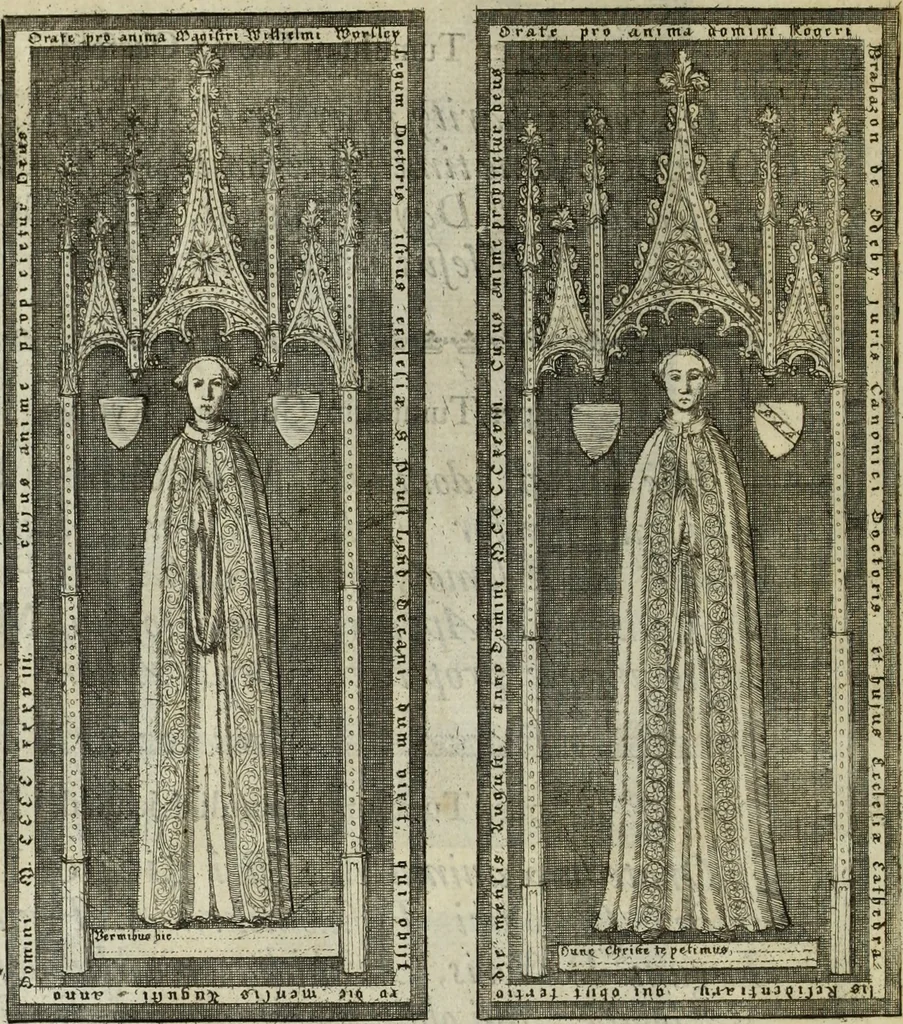 An illustration from The history of St. Paul's Cathedral in London, from its foundation ... : beautified with sundry prospects of the old fabrick, which was destroyed by the fire of that city, 1666 : as also with the figures of the tombs and monuments therein, which were all defaced in the late rebellion : whereunto is added, a continuation thereof, setting forth what was done in the structure of the new church, to the year 1685 : likewise, an historical account of the northern cathedrals, and chief collegiate churches in the province of York, 1716, leaf 125