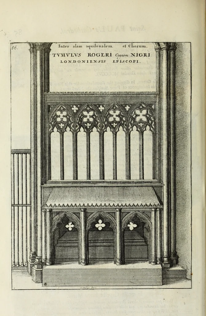 An illustration from The history of St. Paul's Cathedral in London, from its foundation ... : beautified with sundry prospects of the old fabrick, which was destroyed by the fire of that city, 1666 : as also with the figures of the tombs and monuments therein, which were all defaced in the late rebellion : whereunto is added, a continuation thereof, setting forth what was done in the structure of the new church, to the year 1685 : likewise, an historical account of the northern cathedrals, and chief collegiate churches in the province of York, 1716, leaf 137