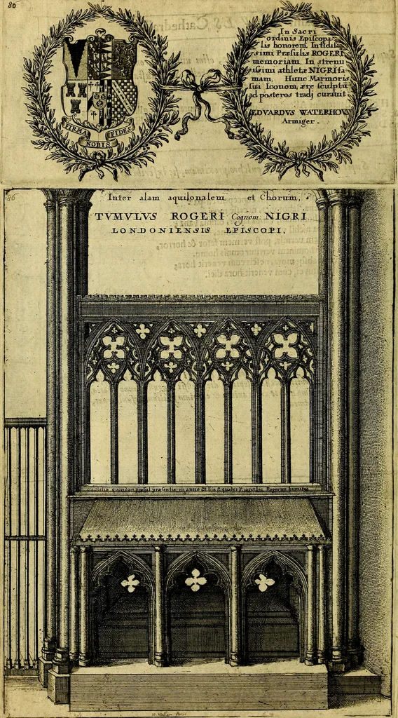 An illustration from The history of St. Pauls cathedral in London, from its foundation untill these times: extracted out of originall charters. records. leiger books, and other manuscripts. Beautified with sundry prospects of the church, figures of tombes, and monuments, 1658, leaf 107