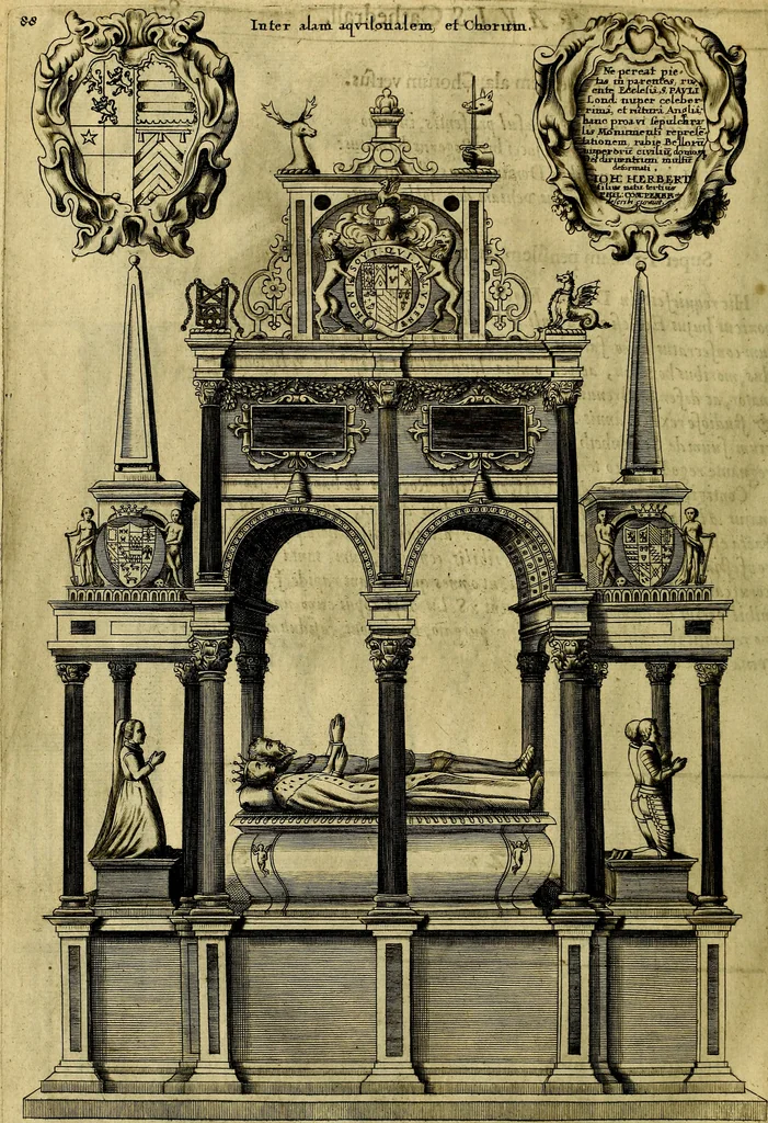 An illustration from The history of St. Pauls cathedral in London, from its foundation untill these times: extracted out of originall charters. records. leiger books, and other manuscripts. Beautified with sundry prospects of the church, figures of tombes, and monuments, 1658, leaf 109