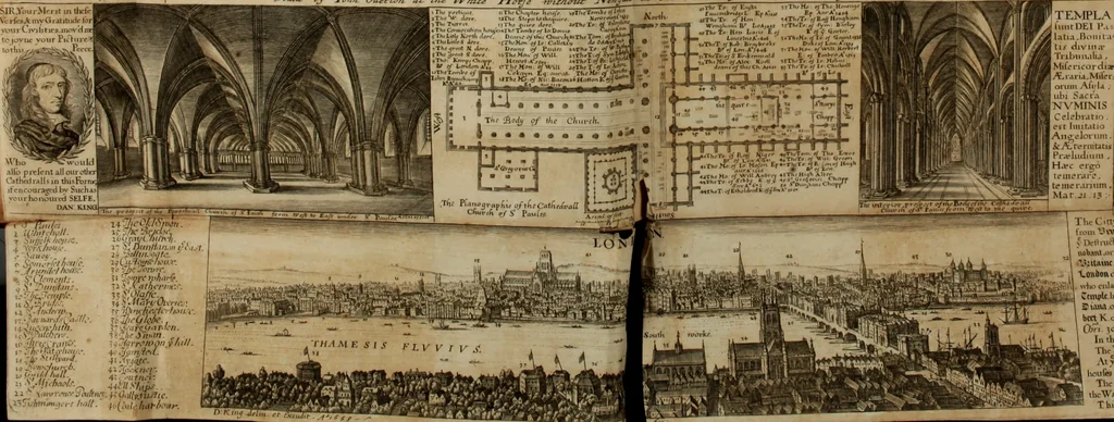 An illustration from The history of St. Pauls cathedral in London, from its foundation untill these times: extracted out of originall charters. records. leiger books, and other manuscripts. Beautified with sundry prospects of the church, figures of tombes, and monuments, 1658, leaf 16