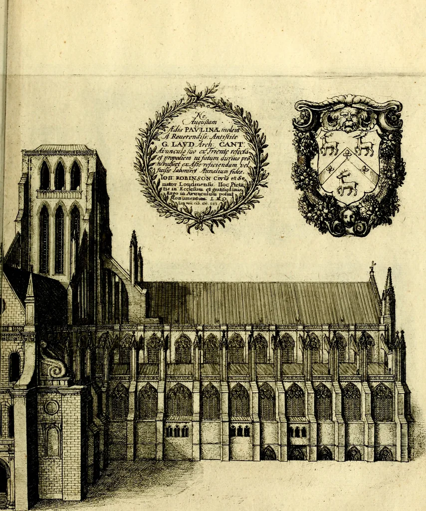 An illustration from The history of St. Pauls cathedral in London, from its foundation untill these times: extracted out of originall charters. records. leiger books, and other manuscripts. Beautified with sundry prospects of the church, figures of tombes, and monuments, 1658, leaf 176