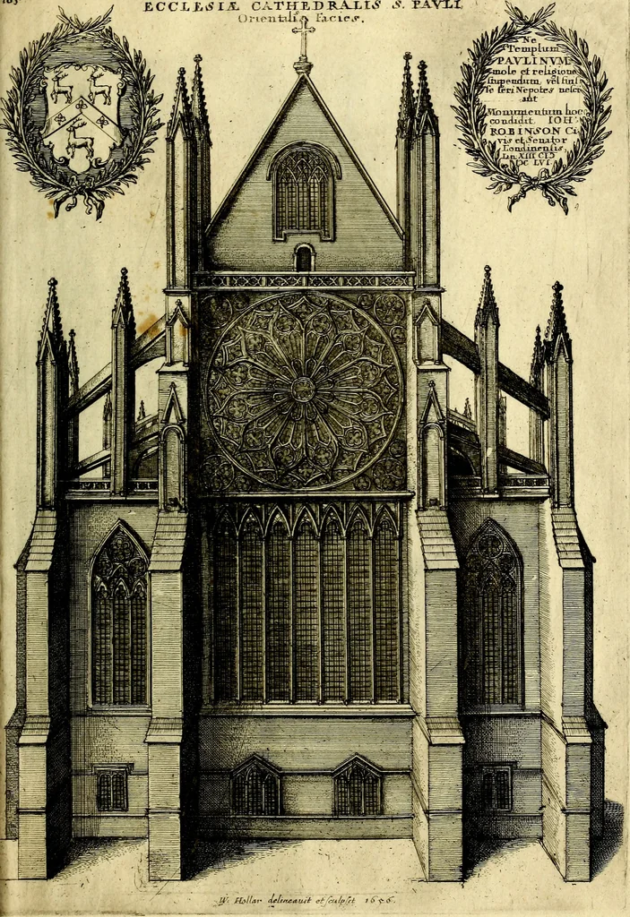 An illustration from The history of St. Pauls cathedral in London, from its foundation untill these times: extracted out of originall charters. records. leiger books, and other manuscripts. Beautified with sundry prospects of the church, figures of tombes, and monuments, 1658, leaf 186