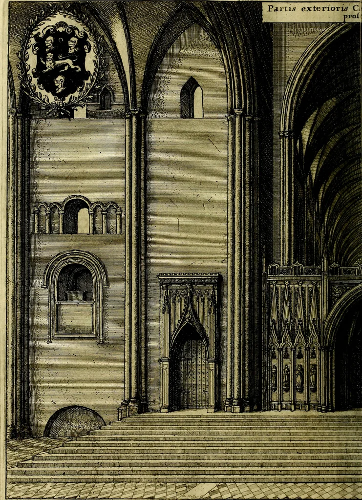 An illustration from The history of St. Pauls cathedral in London, from its foundation untill these times: extracted out of originall charters. records. leiger books, and other manuscripts. Beautified with sundry prospects of the church, figures of tombes, and monuments, 1658, leaf 195