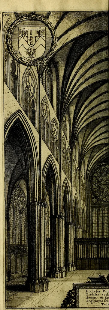 An illustration from The history of St. Pauls cathedral in London, from its foundation untill these times: extracted out of originall charters. records. leiger books, and other manuscripts. Beautified with sundry prospects of the church, figures of tombes, and monuments, 1658, leaf 203