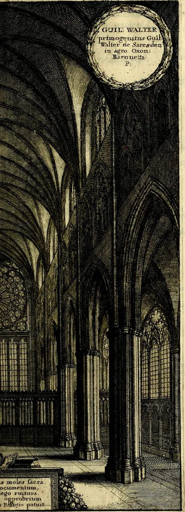 An illustration from The history of St. Pauls cathedral in London, from its foundation untill these times: extracted out of originall charters. records. leiger books, and other manuscripts. Beautified with sundry prospects of the church, figures of tombes, and monuments, 1658, leaf 204
