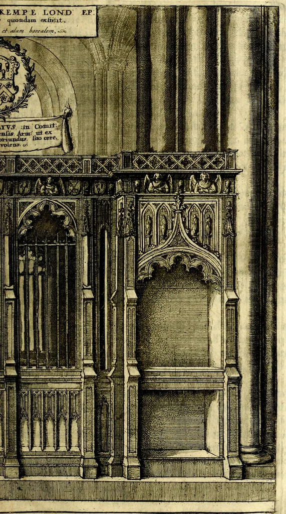 An illustration from The history of St. Pauls cathedral in London, from its foundation untill these times: extracted out of originall charters. records. leiger books, and other manuscripts. Beautified with sundry prospects of the church, figures of tombes, and monuments, 1658, leaf 60