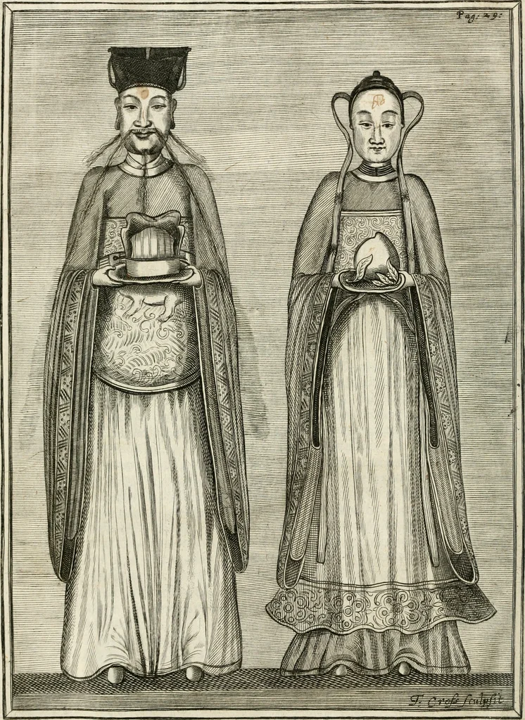 An illustration from The history of that great and renowned monarchy of China. Wherein all the particular provinces are accurately described: as also the dispositions, manners, learning, lawes, militia, government, and religion of the people. Together with the traffick and commodities of that countrey, 1655, leaf 49
