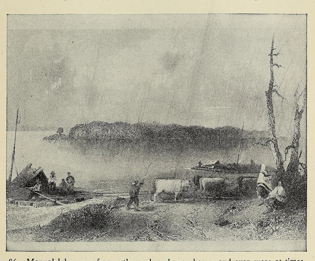 An illustration from A history of travel in America : showing the development of travel and transportation from the crude methods of the canoe and the dog-sled to the highly organized railway systems of the present, together with a narrative of the human experiences and changing social conditions that accompanied this economic conquest of the continent, 1915, leaf 371