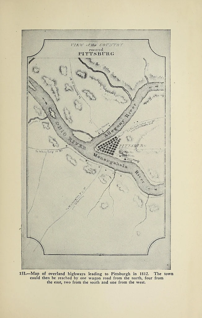 An illustration from A history of travel in America : showing the development of travel and transportation from the crude methods of the canoe and the dog-sled to the highly organized railway systems of the present, together with a narrative of the human experiences and changing social conditions that accompanied this economic conquest of the continent, 1915, leaf 203