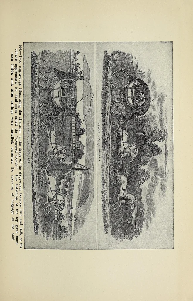 An illustration from A history of travel in America : showing the development of travel and transportation from the crude methods of the canoe and the dog-sled to the highly organized railway systems of the present, together with a narrative of the human experiences and changing social conditions that accompanied this economic conquest of the continent, 1915, leaf 221
