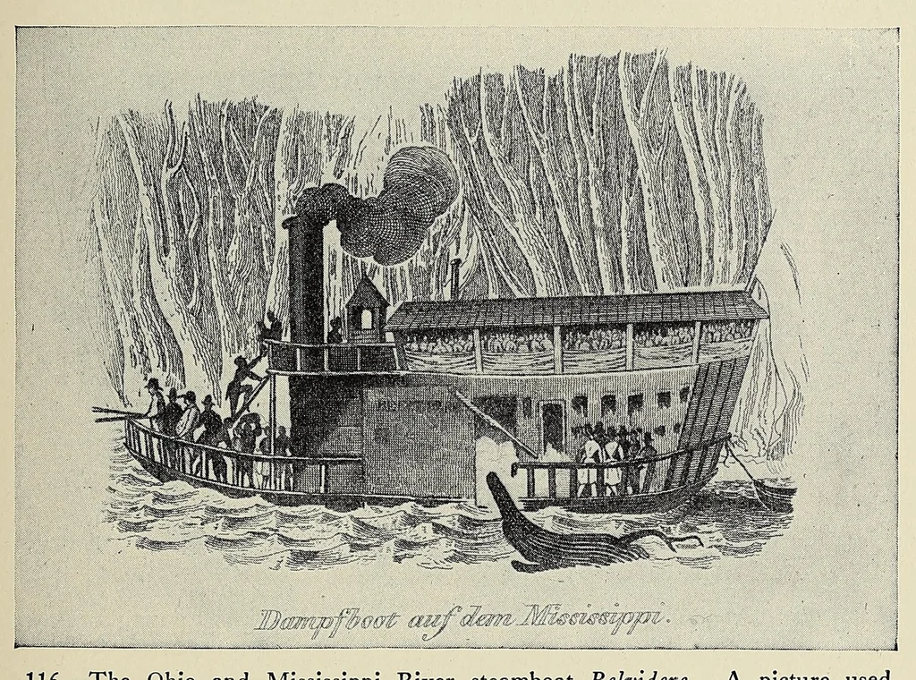 An illustration from A history of travel in America : showing the development of travel and transportation from the crude methods of the canoe and the dog-sled to the highly organized railway systems of the present, together with a narrative of the human experiences and changing social conditions that accompanied this economic conquest of the continent, 1915, leaf 59