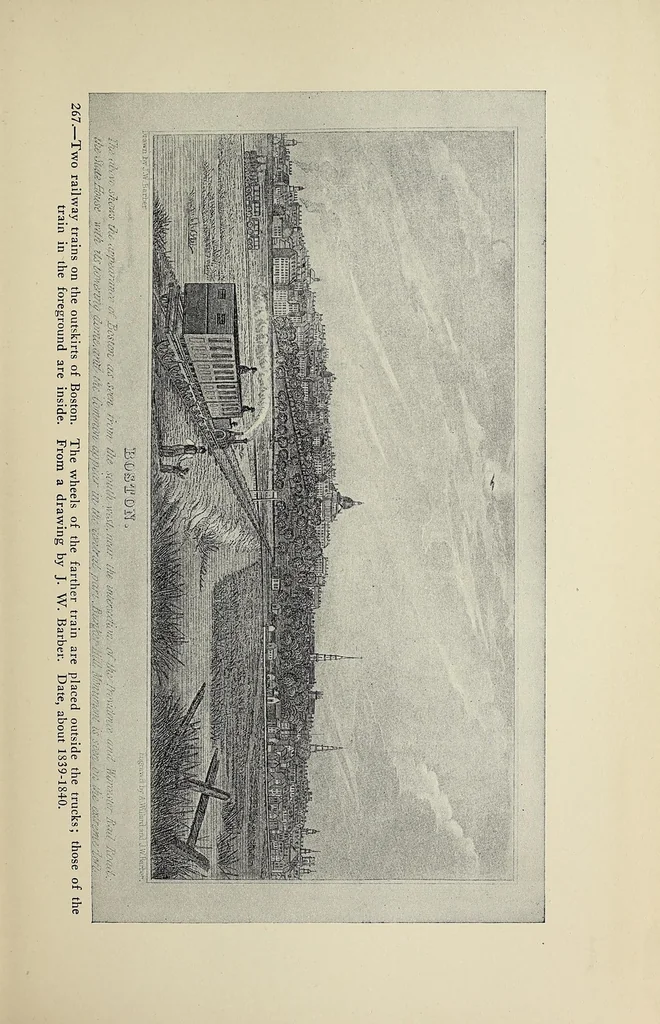 An illustration from A history of travel in America : showing the development of travel and transportation from the crude methods of the canoe and the dog-sled to the highly organized railway systems of the present, together with a narrative of the human experiences and changing social conditions that accompanied this economic conquest of the continent, 1915, leaf 189