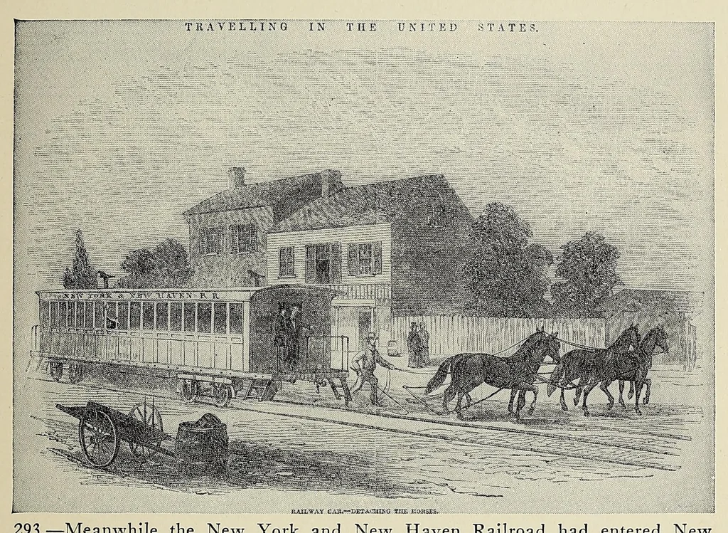 An illustration from A history of travel in America : showing the development of travel and transportation from the crude methods of the canoe and the dog-sled to the highly organized railway systems of the present, together with a narrative of the human experiences and changing social conditions that accompanied this economic conquest of the continent, 1915, leaf 279