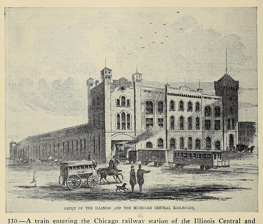 An illustration from A history of travel in America : showing the development of travel and transportation from the crude methods of the canoe and the dog-sled to the highly organized railway systems of the present, together with a narrative of the human experiences and changing social conditions that accompanied this economic conquest of the continent, 1915, leaf 396