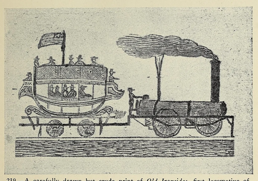 An illustration from A history of travel in America : showing the development of travel and transportation from the crude methods of the canoe and the dog-sled to the highly organized railway systems of the present, together with a narrative of the human experiences and changing social conditions that accompanied this economic conquest of the continent, 1915, leaf 93