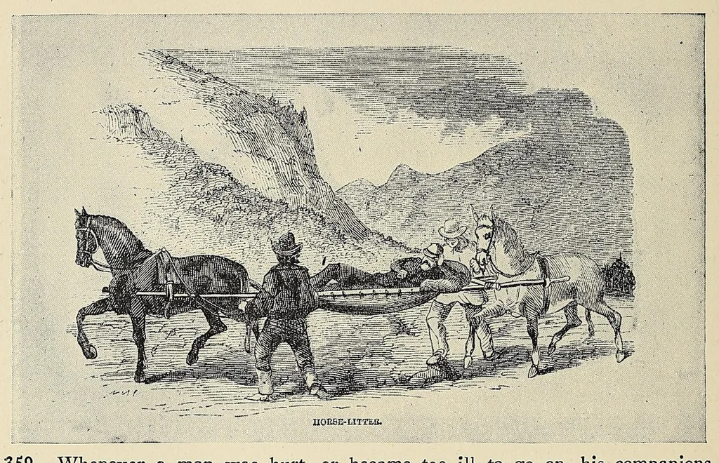 An illustration from A history of travel in America : showing the development of travel and transportation from the crude methods of the canoe and the dog-sled to the highly organized railway systems of the present, together with a narrative of the human experiences and changing social conditions that accompanied this economic conquest of the continent, 1915, leaf 120