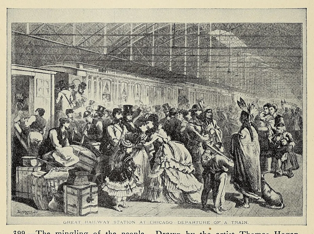 An illustration from A history of travel in America : showing the development of travel and transportation from the crude methods of the canoe and the dog-sled to the highly organized railway systems of the present, together with a narrative of the human experiences and changing social conditions that accompanied this economic conquest of the continent, 1915, leaf 256