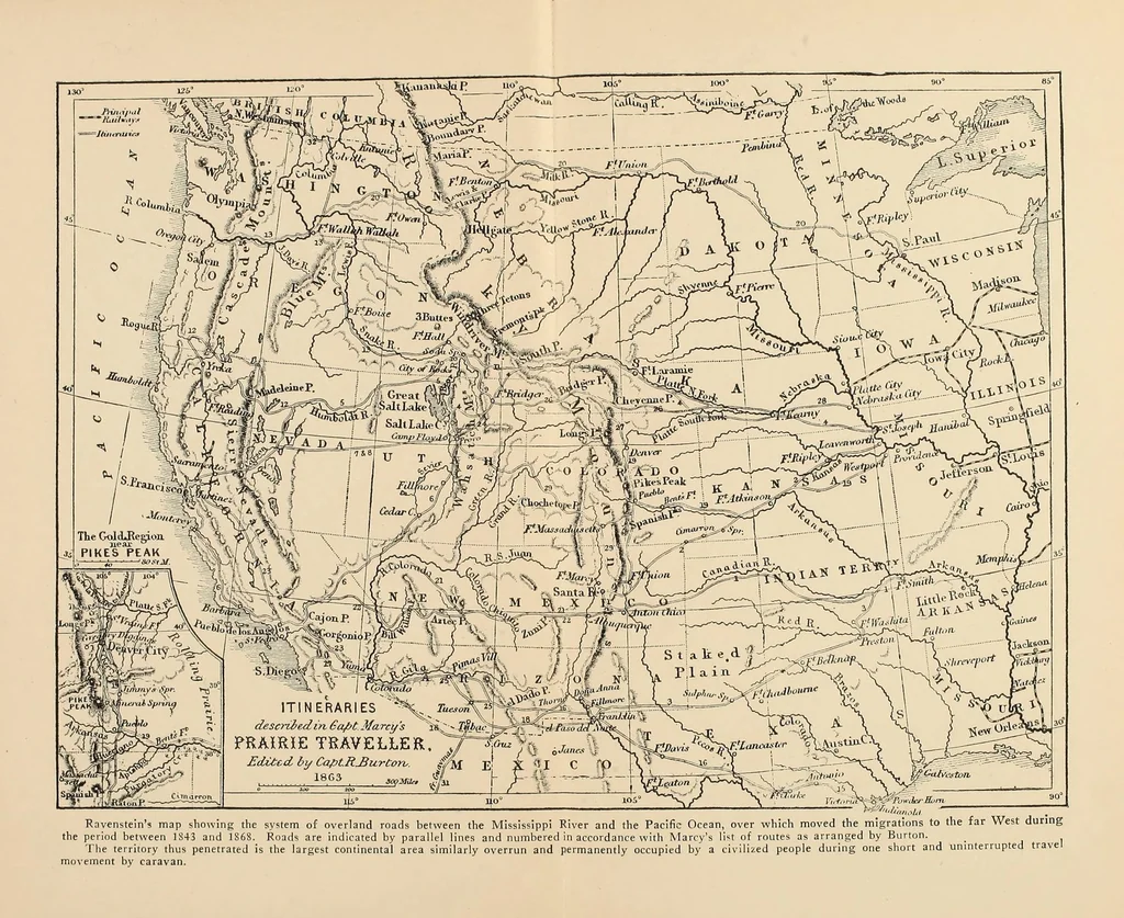 An illustration from A history of travel in America : showing the development of travel and transportation from the crude methods of the canoe and the dog-sled to the highly organized railway systems of the present, together with a narrative of the human experiences and changing social conditions that accompanied this economic conquest of the continent, 1915, leaf 27