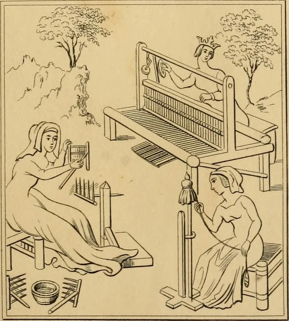 An illustration from History of the worsted manufacture in England, from the earliest times; with introductory notices of the manufacture among the ancient nations, and during the middle ages, 1857, leaf 34