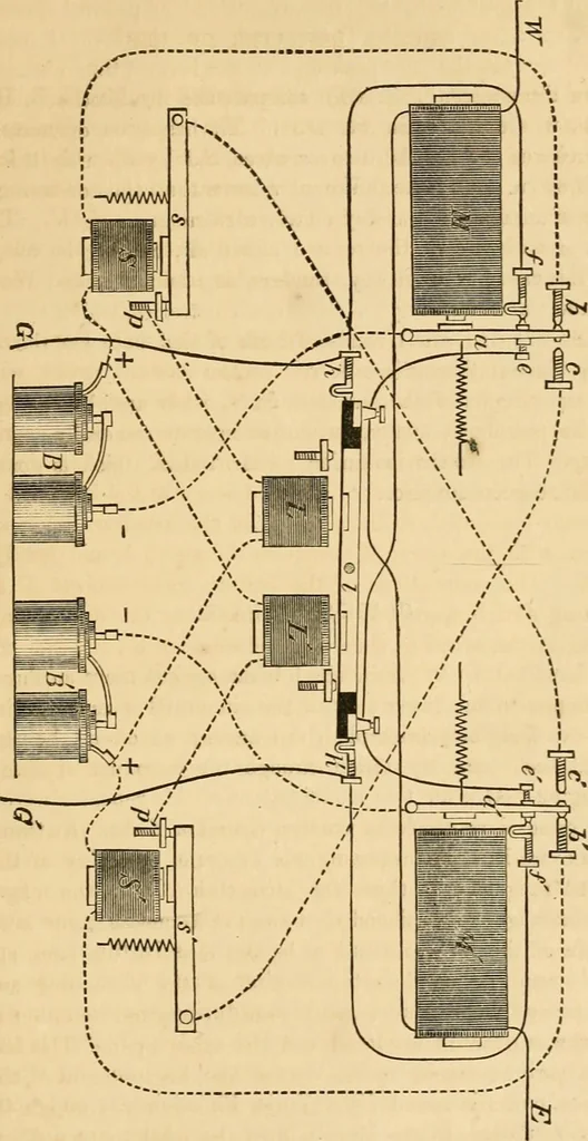 An illustration from History, theory, and practice of the electric telegraph, 1866, leaf 508