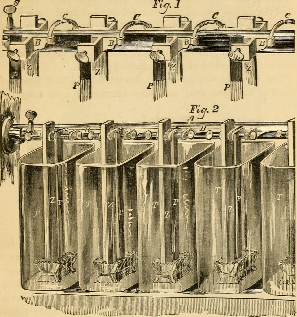 An illustration from History, theory, and practice of the electric telegraph, 1866, leaf 52