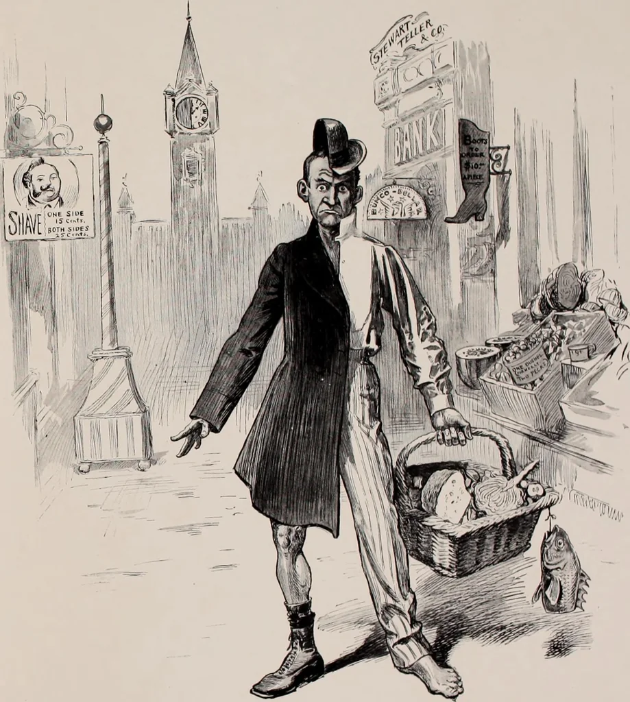 An illustration from Hits at politics : a series of cartoons / by W.A. Rogers., 1899, leaf 100