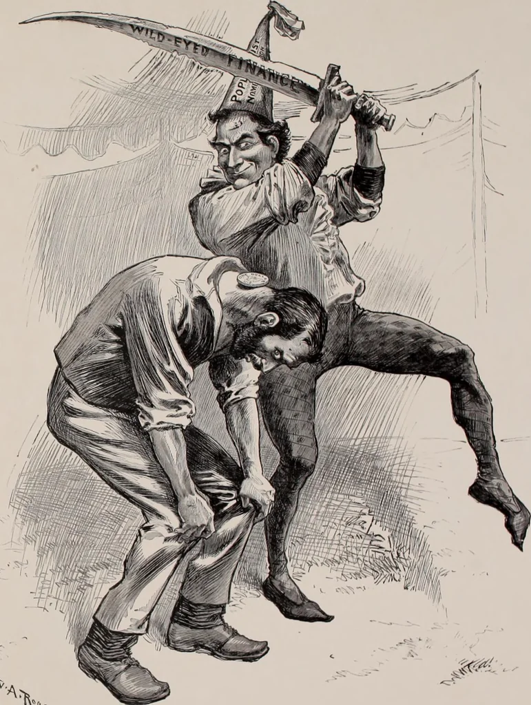 An illustration from Hits at politics : a series of cartoons / by W.A. Rogers., 1899, leaf 102
