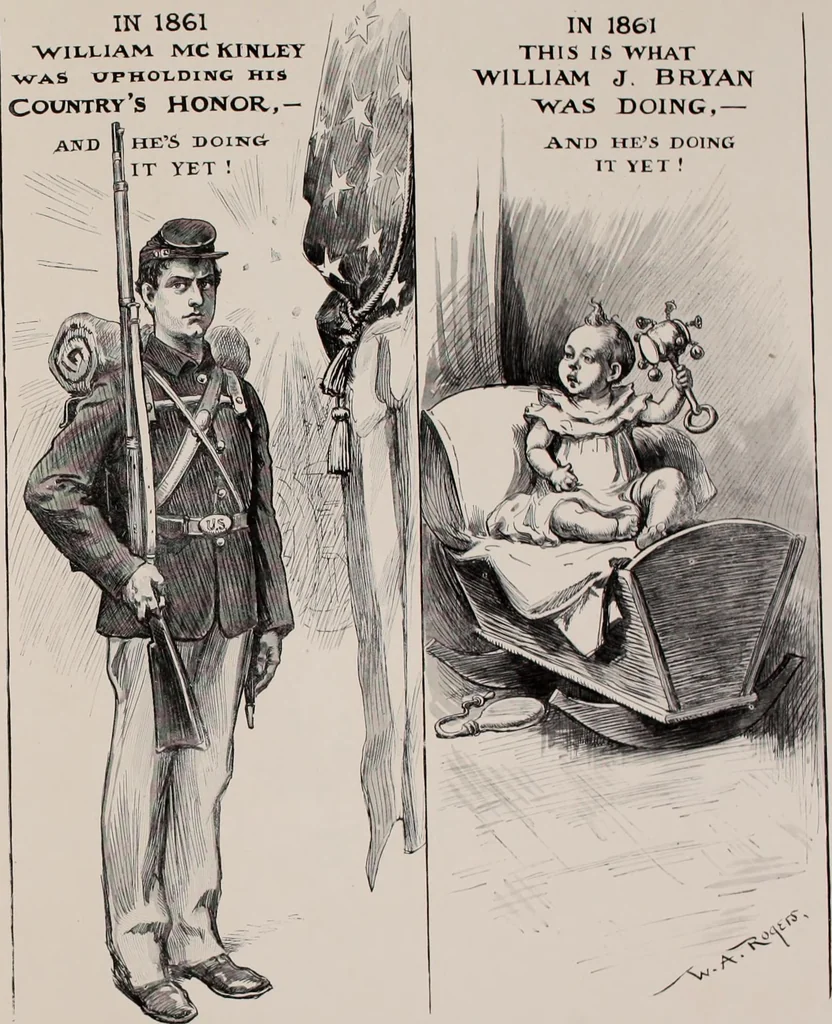 An illustration from Hits at politics : a series of cartoons / by W.A. Rogers., 1899, leaf 104