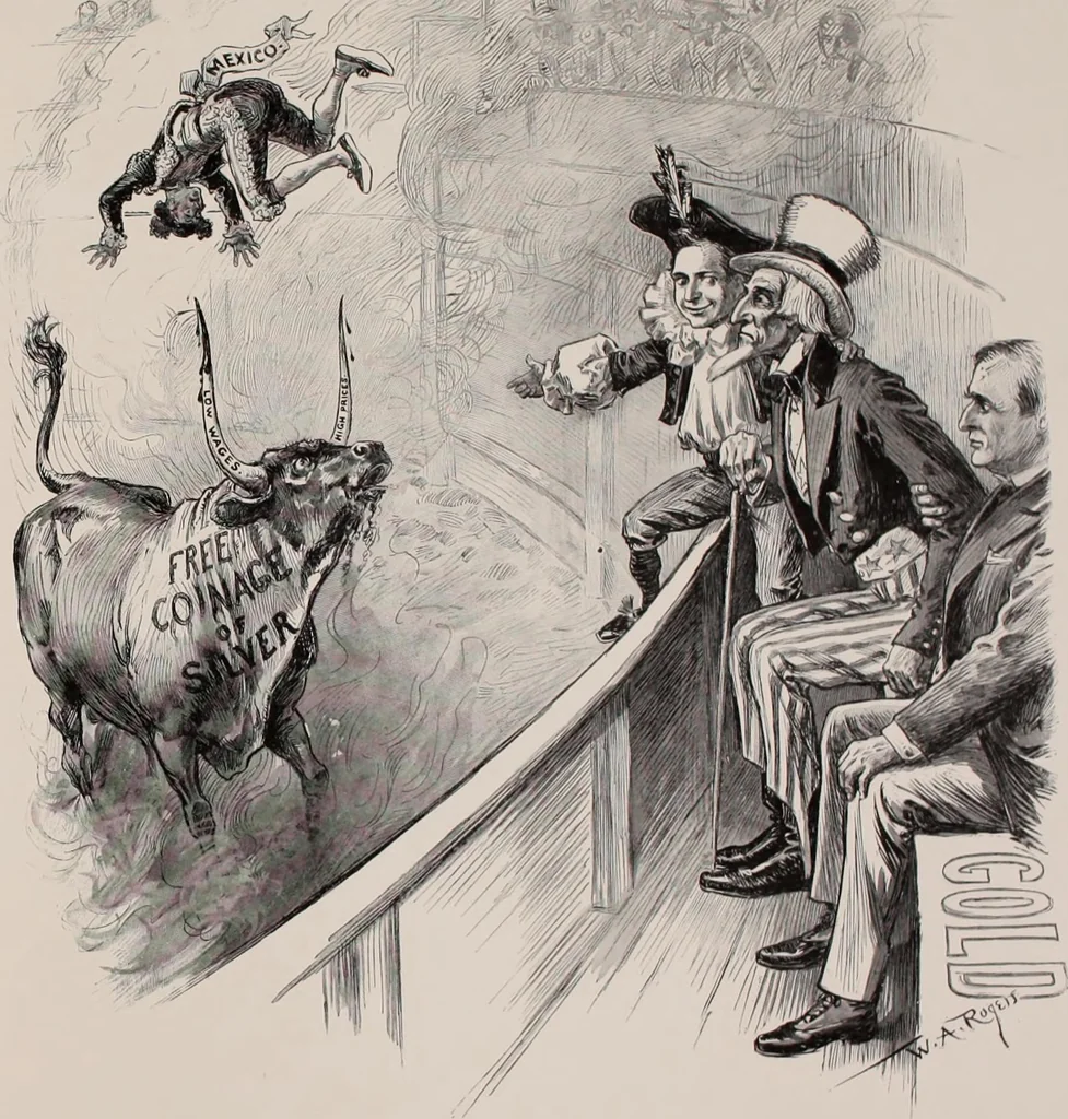An illustration from Hits at politics : a series of cartoons / by W.A. Rogers., 1899, leaf 112