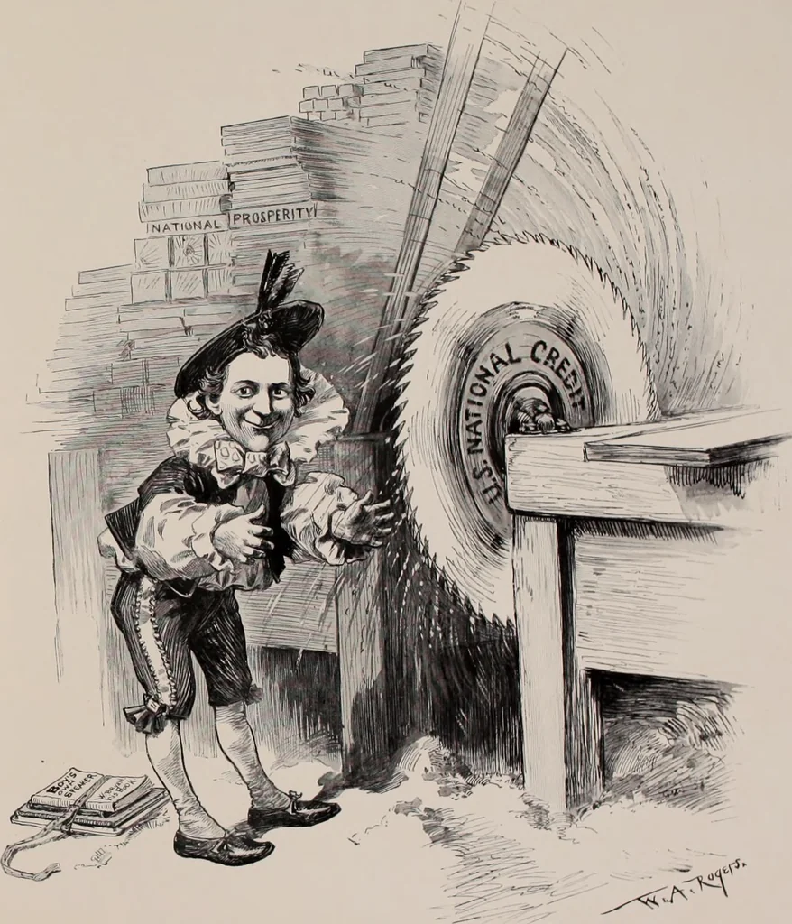 An illustration from Hits at politics : a series of cartoons / by W.A. Rogers., 1899, leaf 114