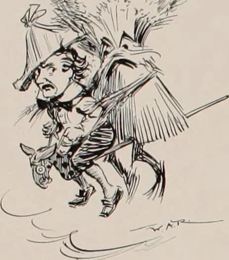 An illustration from Hits at politics : a series of cartoons / by W.A. Rogers., 1899, leaf 115