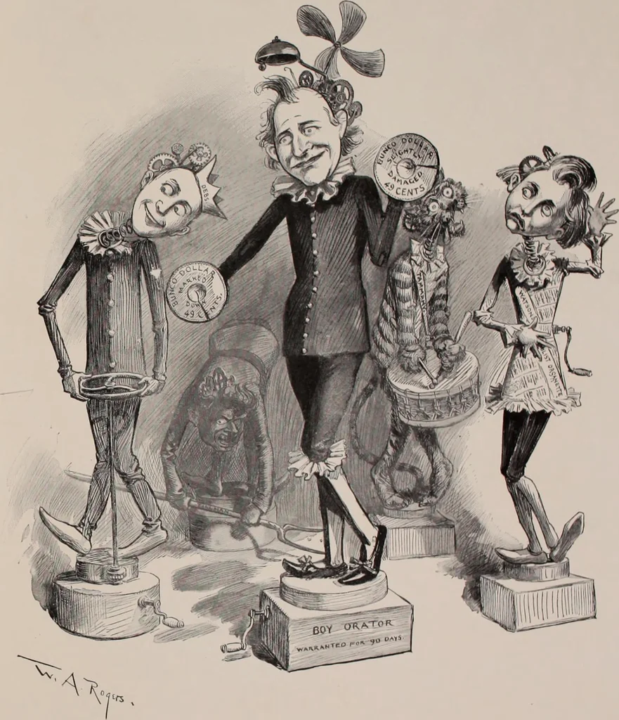 An illustration from Hits at politics : a series of cartoons / by W.A. Rogers., 1899, leaf 118