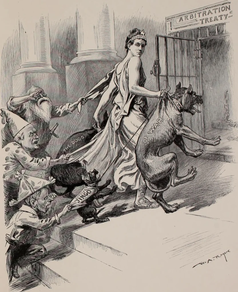 An illustration from Hits at politics : a series of cartoons / by W.A. Rogers., 1899, leaf 124